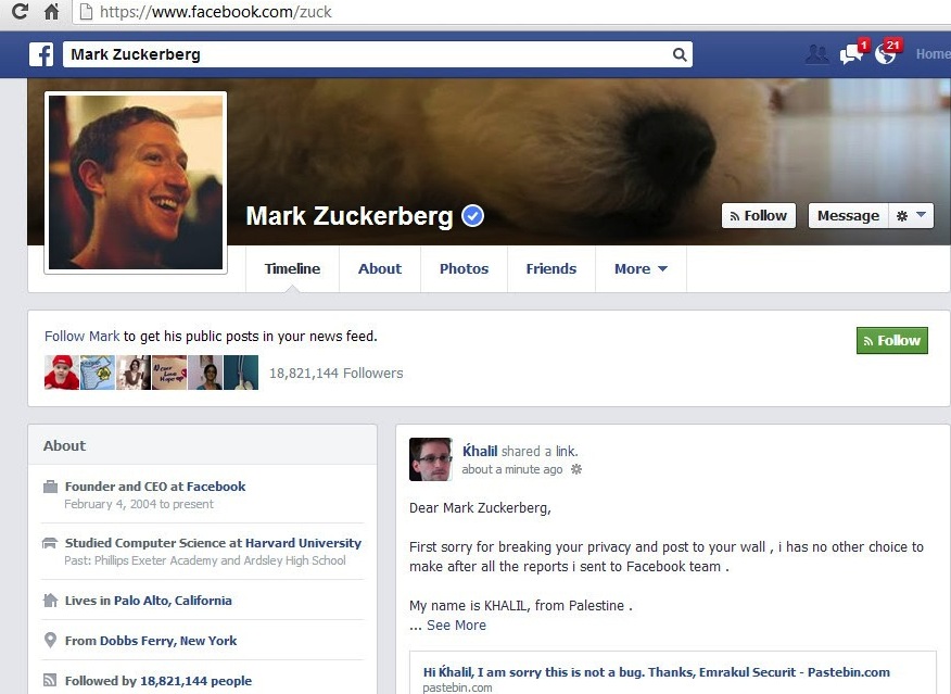 Mark Zuckerberg's Facebook page