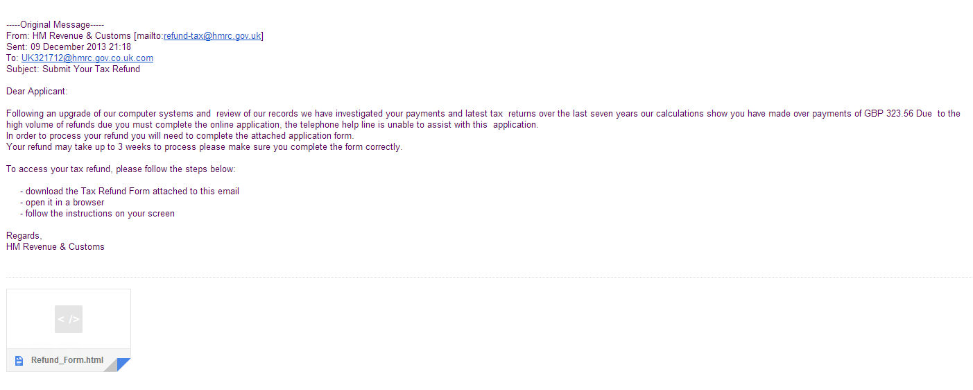 Fake HMRC tax refund