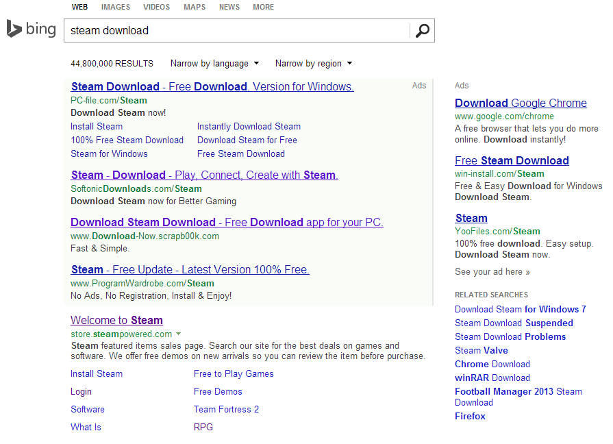 Steam in Bing
