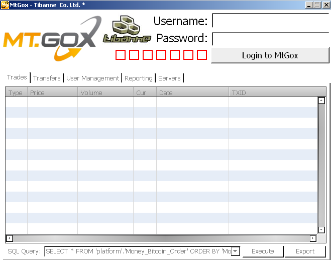 Application made to look like Mt.Gox database access