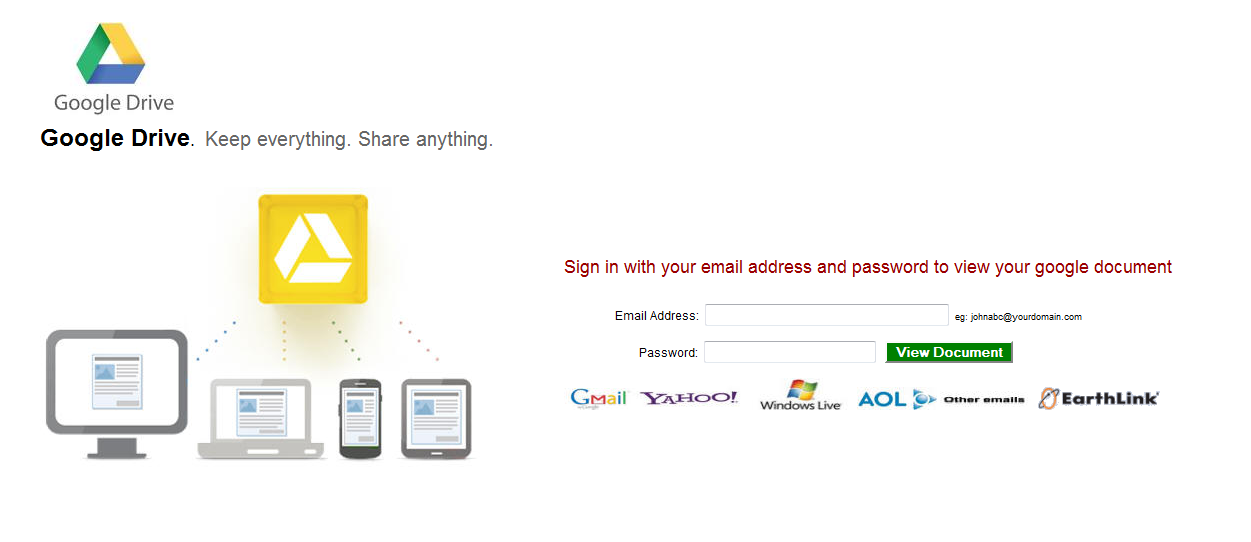 Sample of a Google Docs phishing page