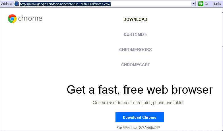 Fake Google Chrome download page