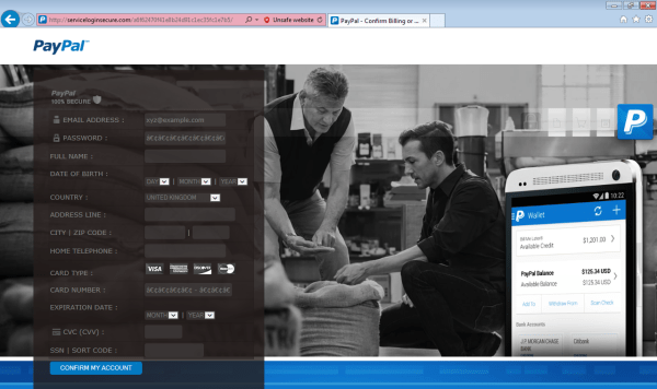A look at a PayPal phish in the making