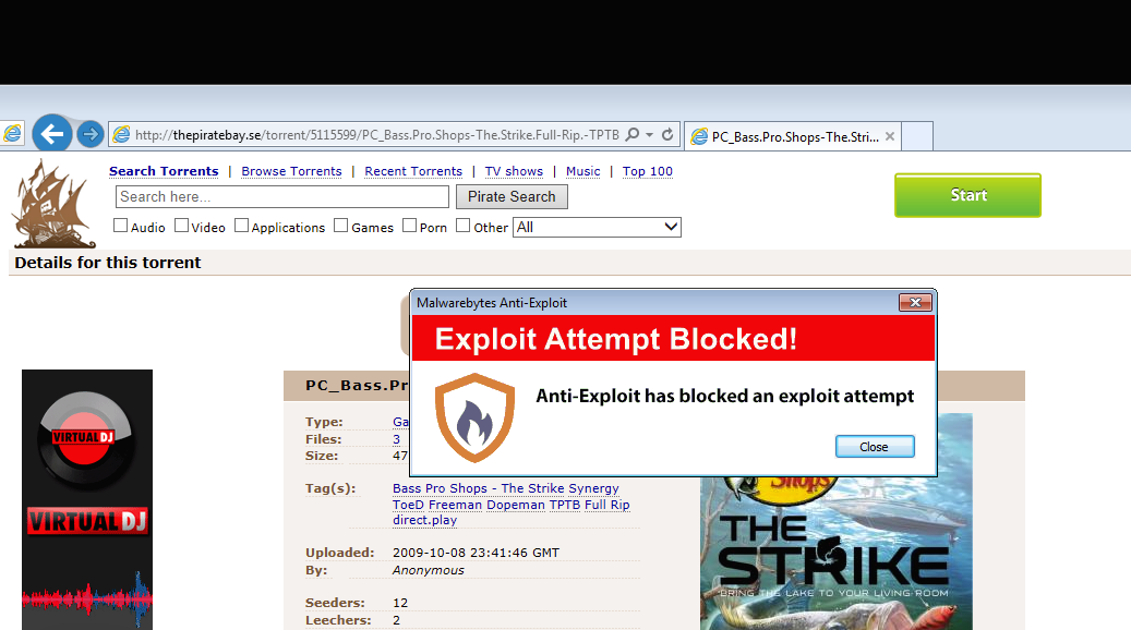 Yet another case of malvertising on The Pirate Bay