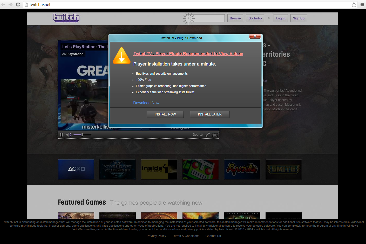 Fake Twitch TV Site Recommends PUP as Video Plugin