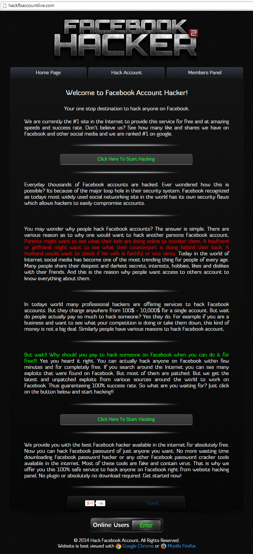 Hacking online prank website