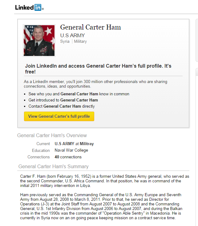 General Carter Ham on Linkedin. Not!