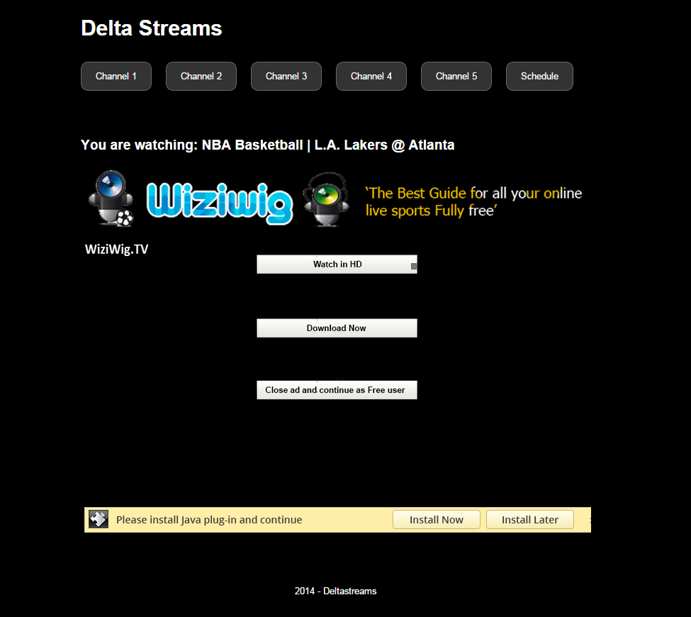 Video streaming site for sports with malvertisement
