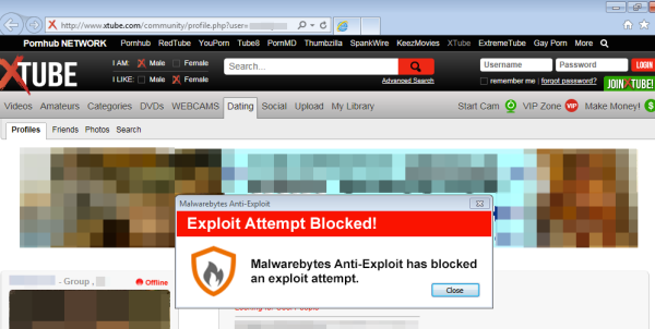 Adult site Xtube compromised, serving exploits
