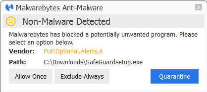 screen shot of Malwarebytes identifying a threat