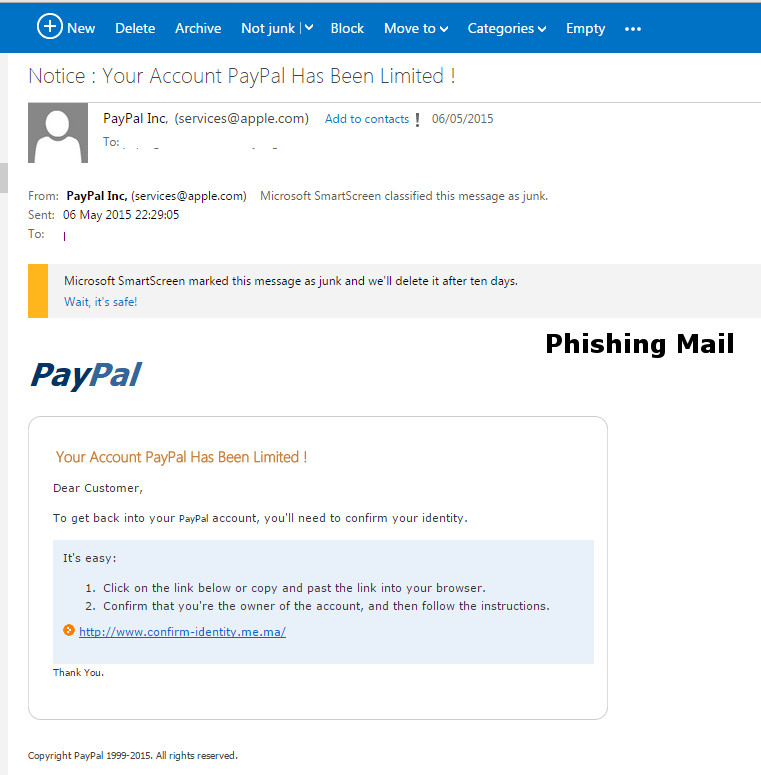 PayPal phish mail