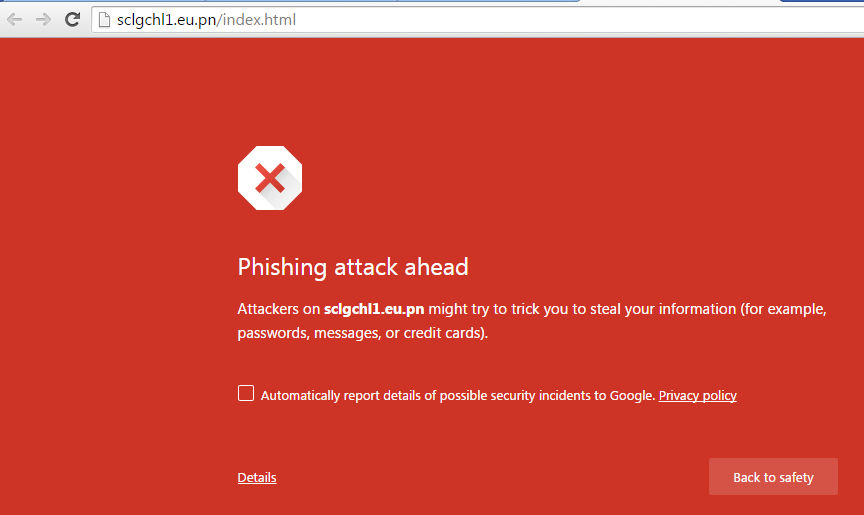 Chrome phishing warning