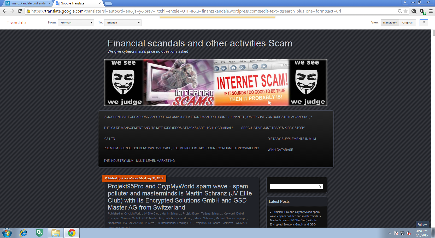 The blog linked in email spam