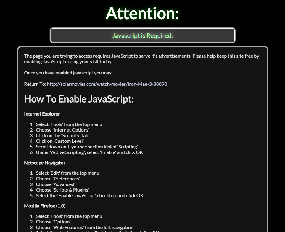 Website says enable Javascript to continue