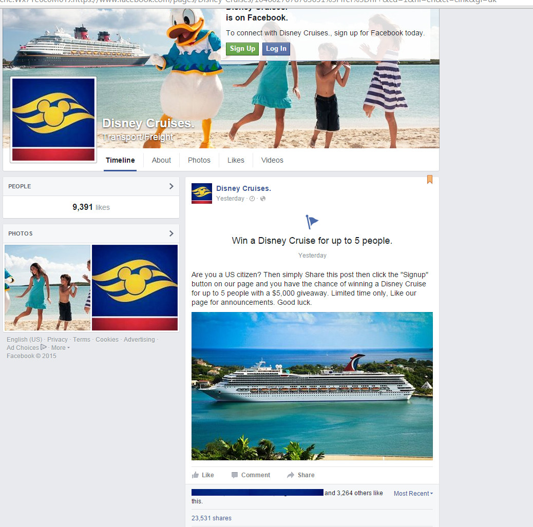Fake Disney Cruise page