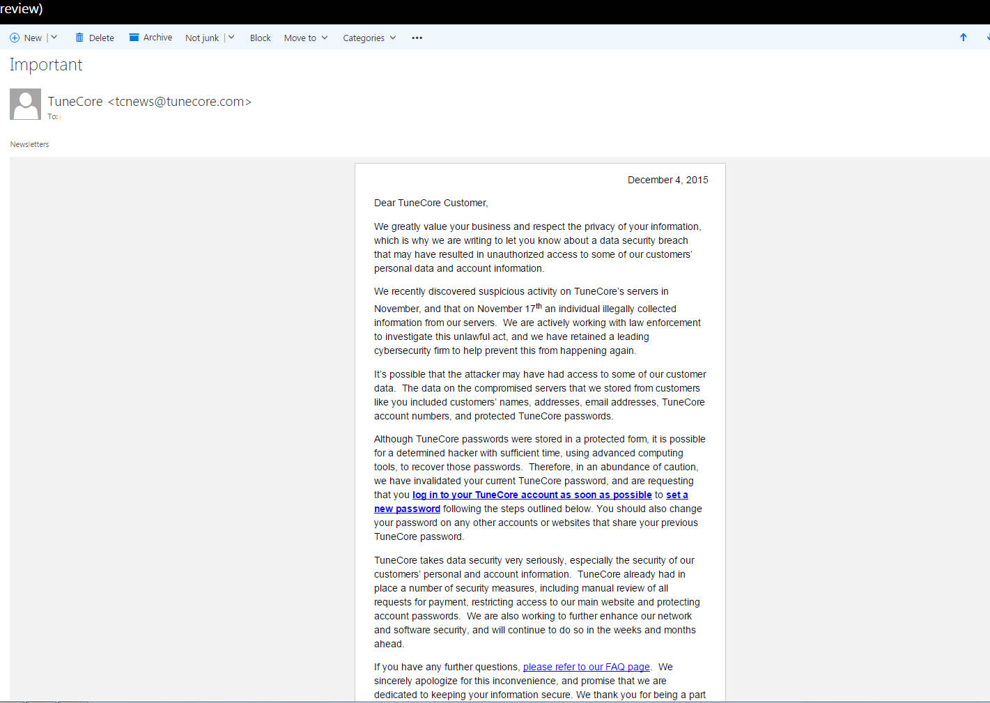 Tunecore breach notification