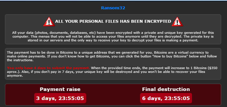 Ransom32 - look at the malicious package