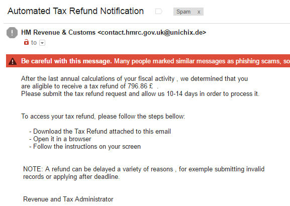 fake tax refund mail