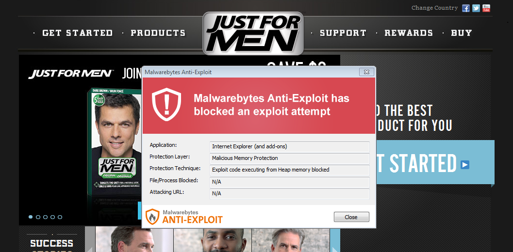 Just For Men website serves malware