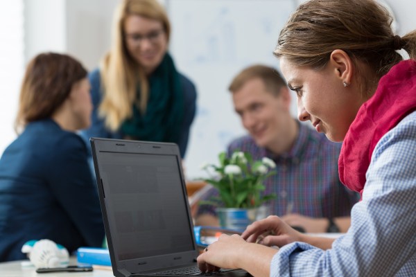 Young attractive women working at the office