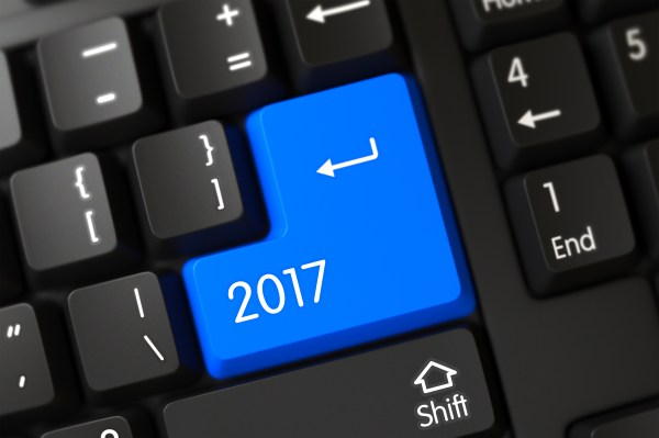 2017 Written on a Large Blue Button of a Computer Keyboard. 3D Illustration.