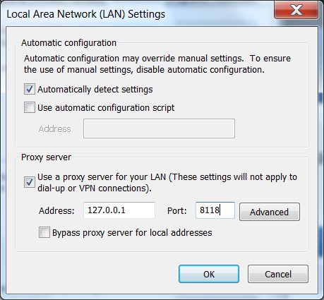 LAN proxy settings