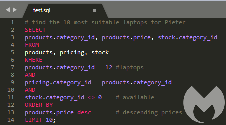 example SQL query