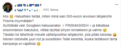 Facebook post Finnish