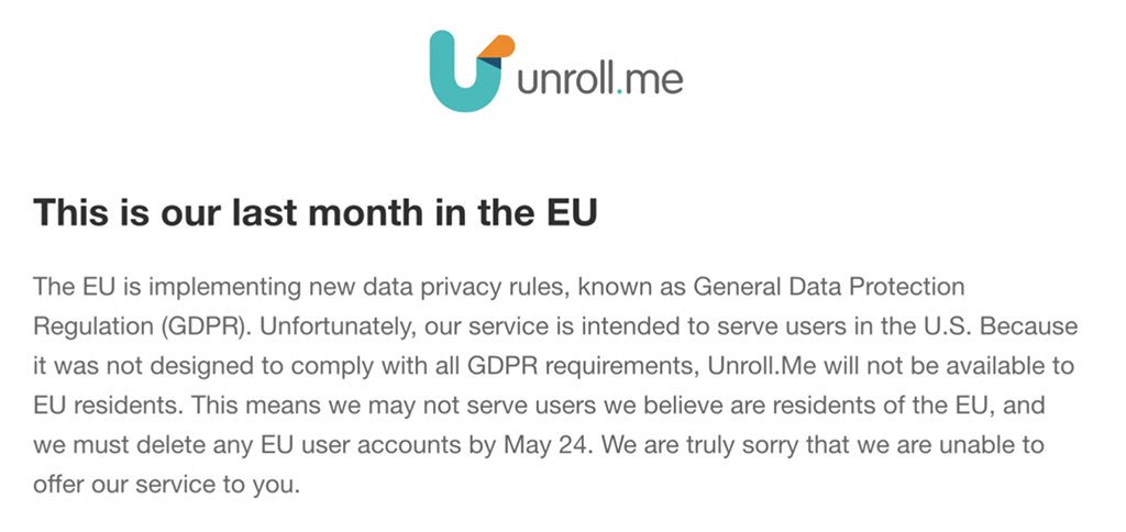 Unroll.Me says goosbye