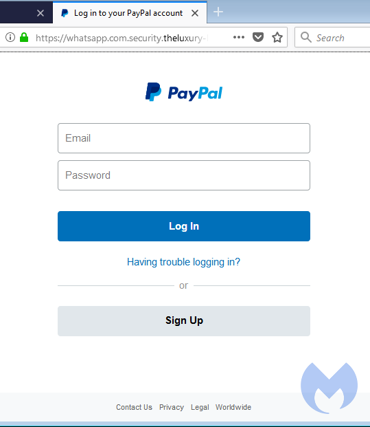 PayPal phishing site