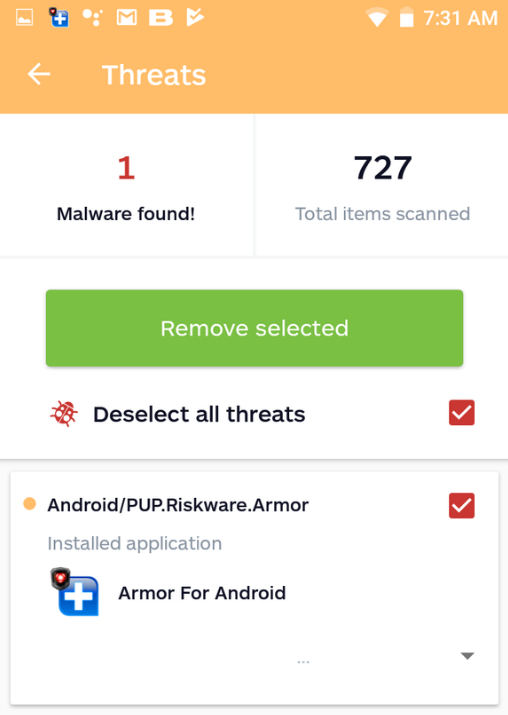 block Android PUP.Riskware.Armor