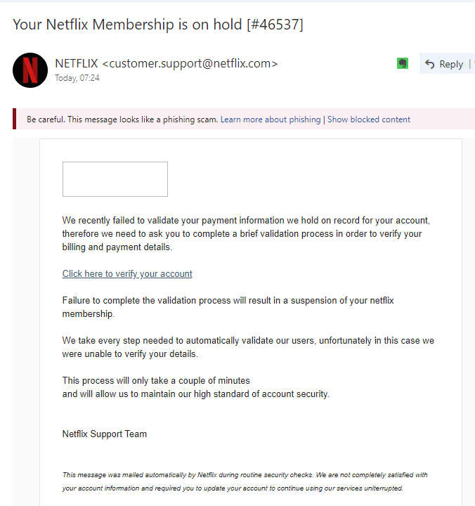fake netflix email