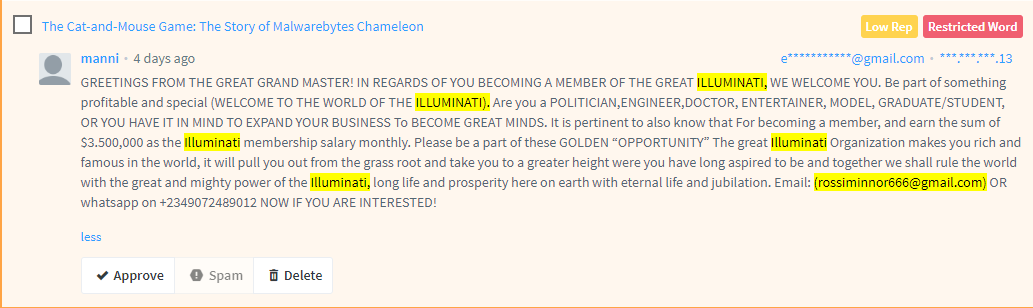 illuminati spam