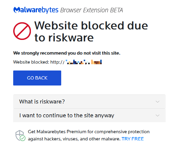Malwarebytes Browser Extensions block