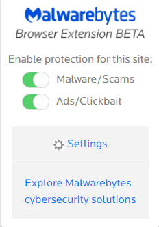 Malwarebytes Browser Extensions protection status