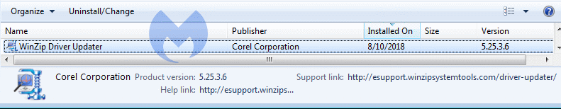 installed WinZip DriverUpdater