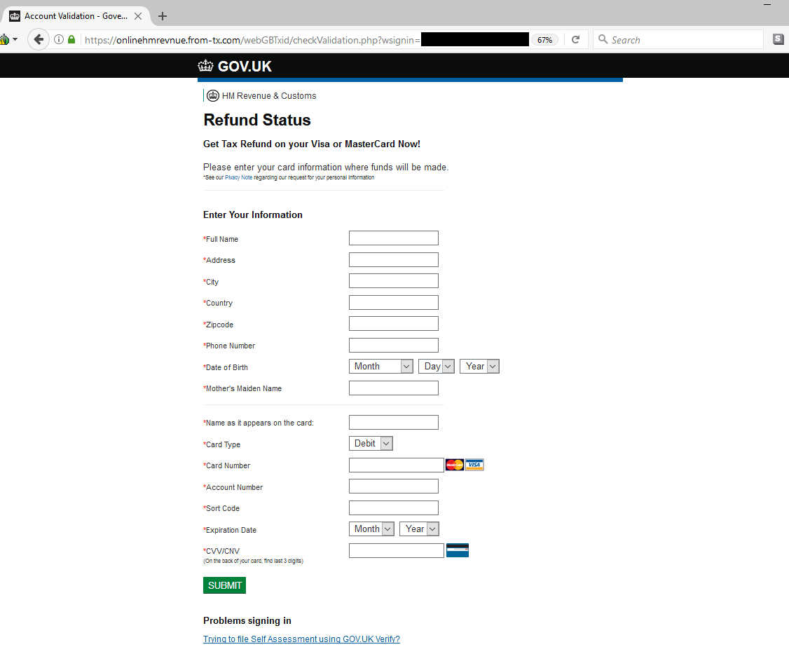 HMRC phish card harvesting
