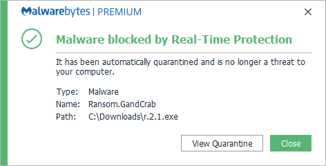 Malwarebytes blocks Ransom.GandCrab