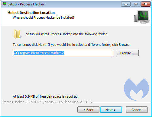 Choose the destination folder for the program