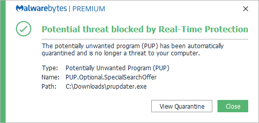 Malwarebytes blocks Adware.SpecialSearchOffer