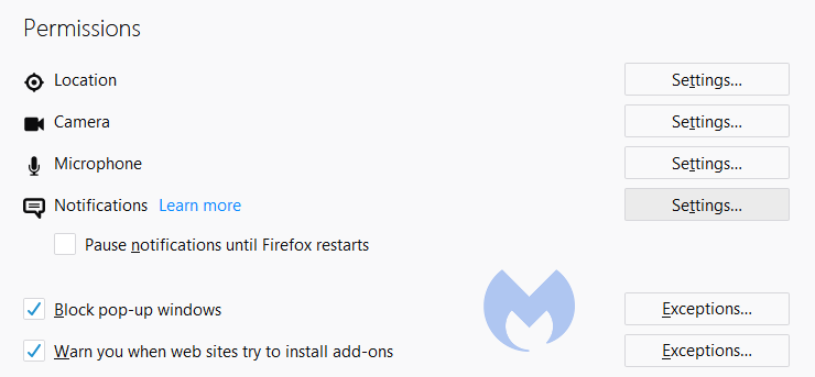 Firefox notifications permissions
