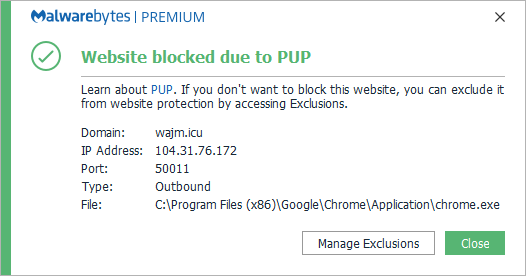 Malwarebytes blocks wajm.icu