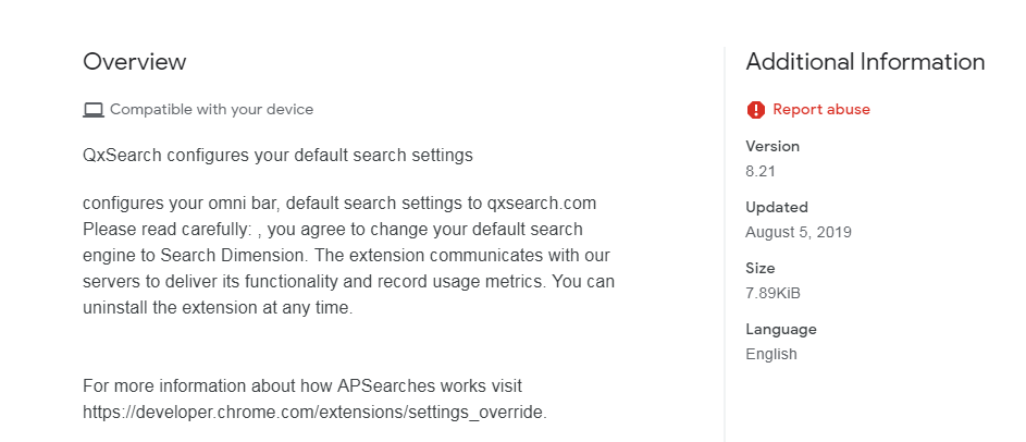 QxSearch mentioned in the webstore overview