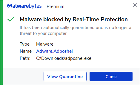 Malwarebytes blocks Adware.Adposhel