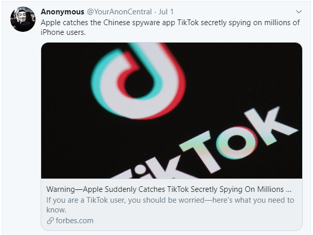 Anonymous warns about TikTok