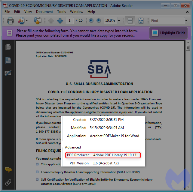 official SBA pdf metadata