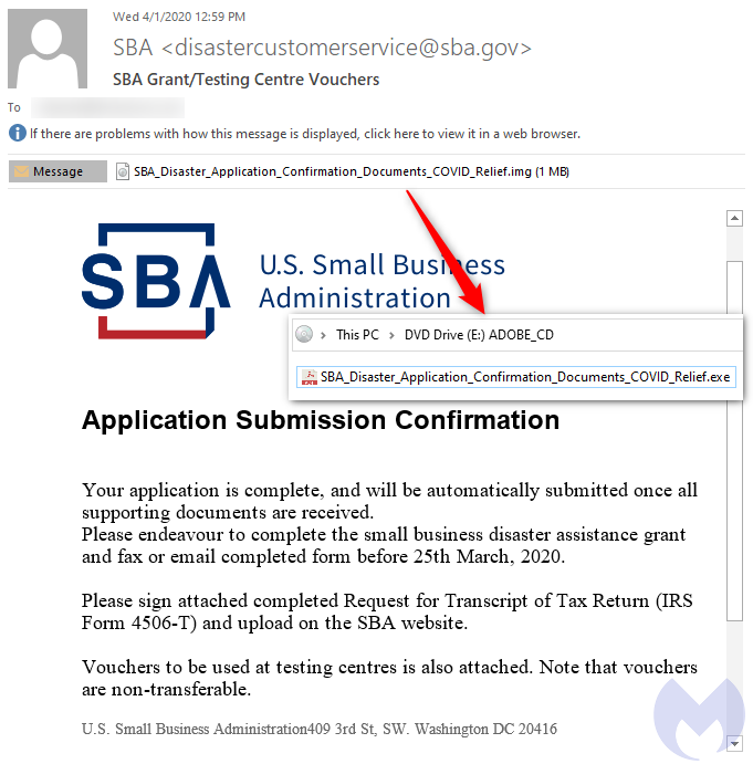 US SBA phishing scam