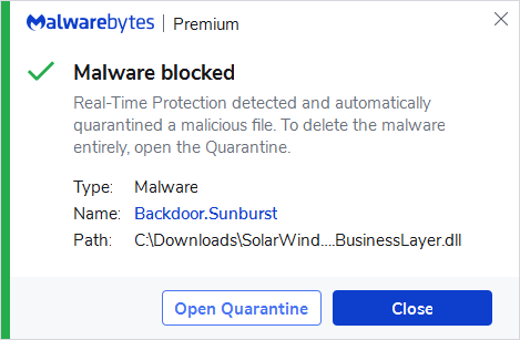 block Backdoor.Sunburst
