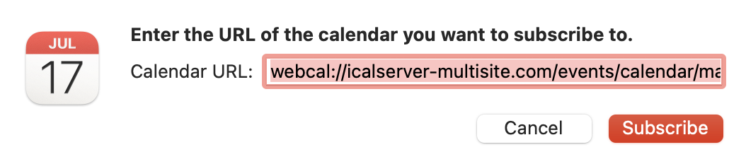 macOS alert asking the user to consent to subscribe to a calendar