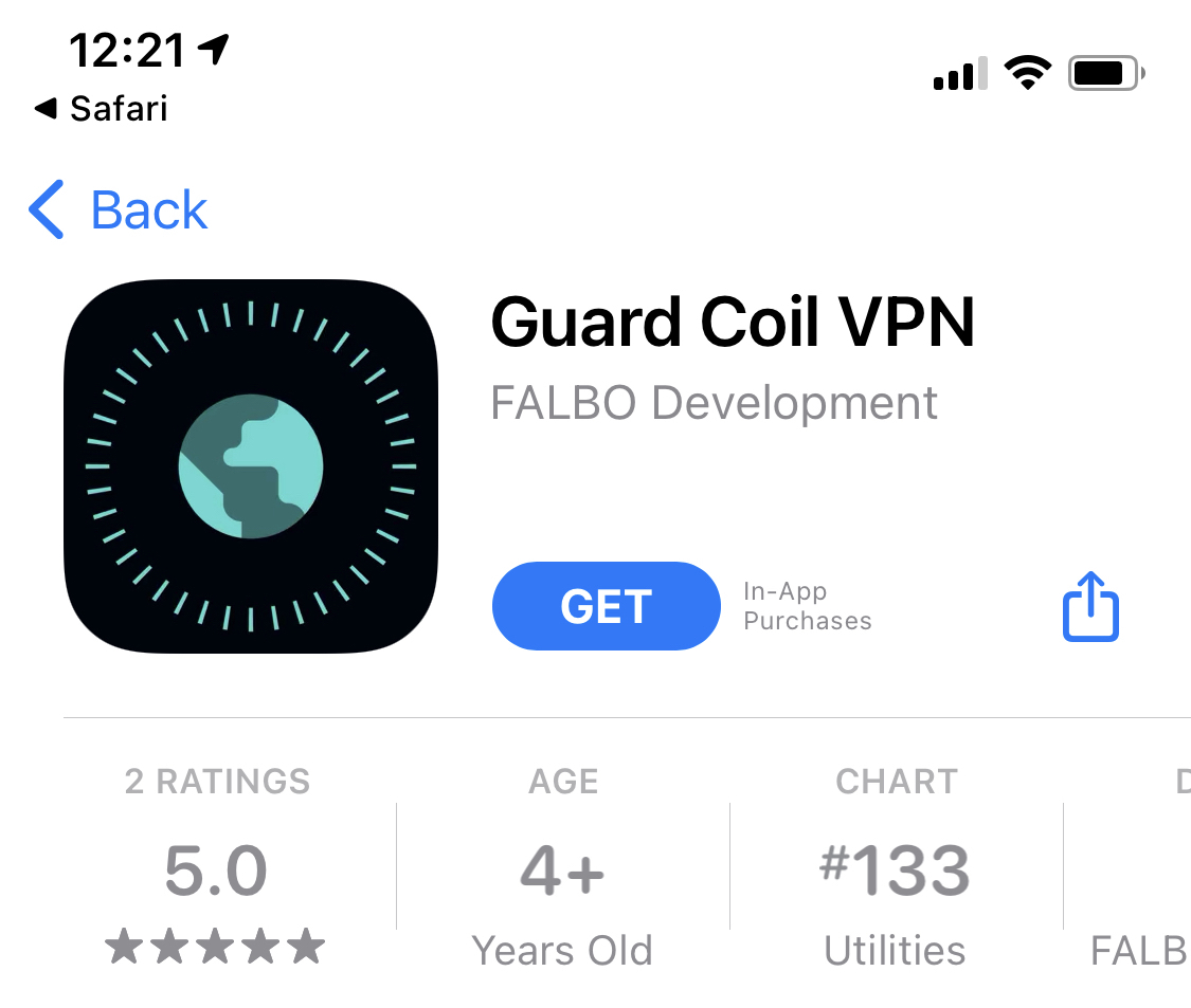 App Store page for Guard Coil VPN